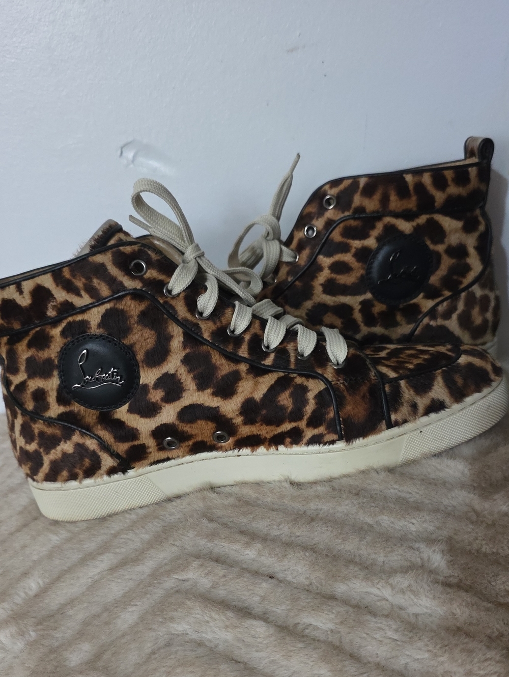 Christian Louboutin Leopard-Print High-Top Sneakers - Beige/Brown